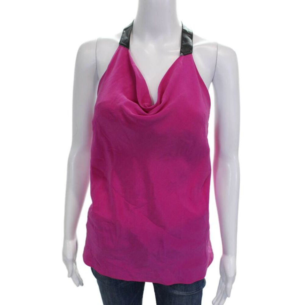 Cut25 by Yigal Azrouel Womens Silk Cowl Neck Sleeveless Tank Pink Zip Size 4